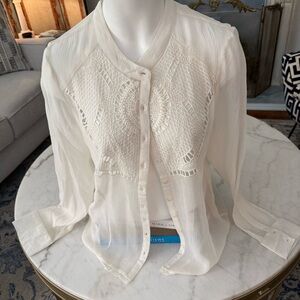 NWOT‎ Sundance silk White Sheer Lace Blouse. Gorgeous!
